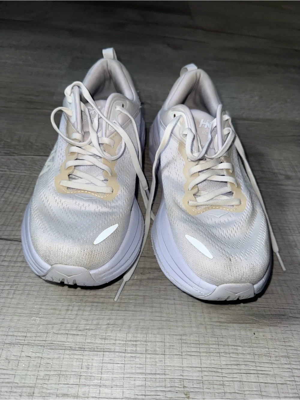 Hoka Women's White and Cream Athletic Running Shoes